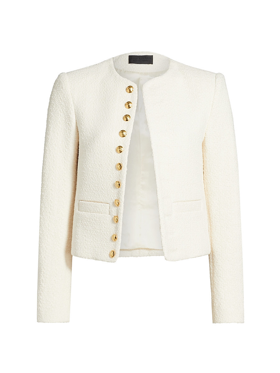 Women's Patti Cotton-Blend Bouclé Crop Jacket - Ivory - Size Small | Saks Fifth Avenue