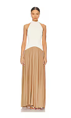 Solid & Striped Soglio Halter Dress in Ecru & Camel from Revolve.com | Revolve Clothing (Global)