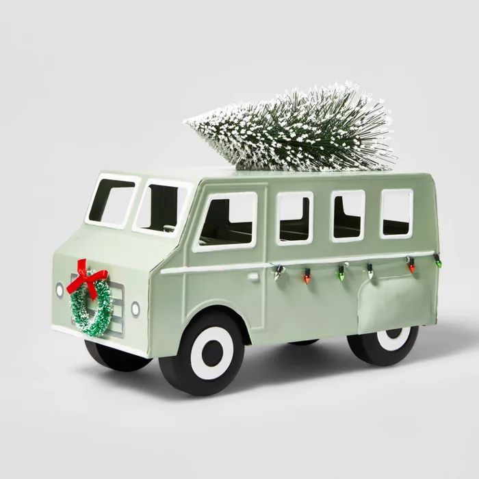 Large Metal Bus with Tree Decorative Figurine Green - Wondershop&#8482; | Target
