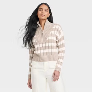 Women's Mock Turtleneck Quarter Zip Pullover Sweater - A New Day™ | Target