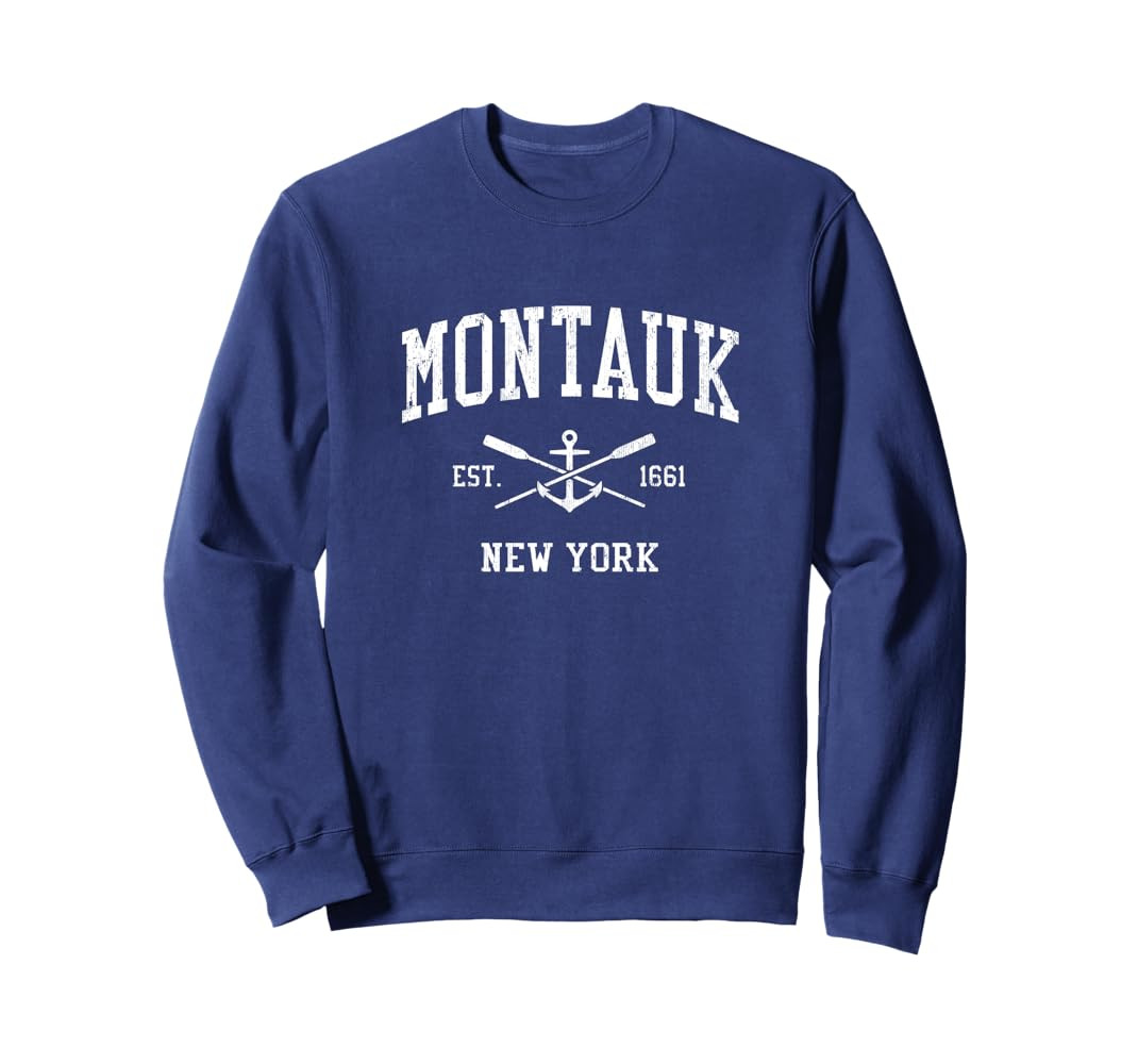 Montauk NY Vintage Crossed Oars & Boat Anchor Sports Sweatshirt | Amazon (US)
