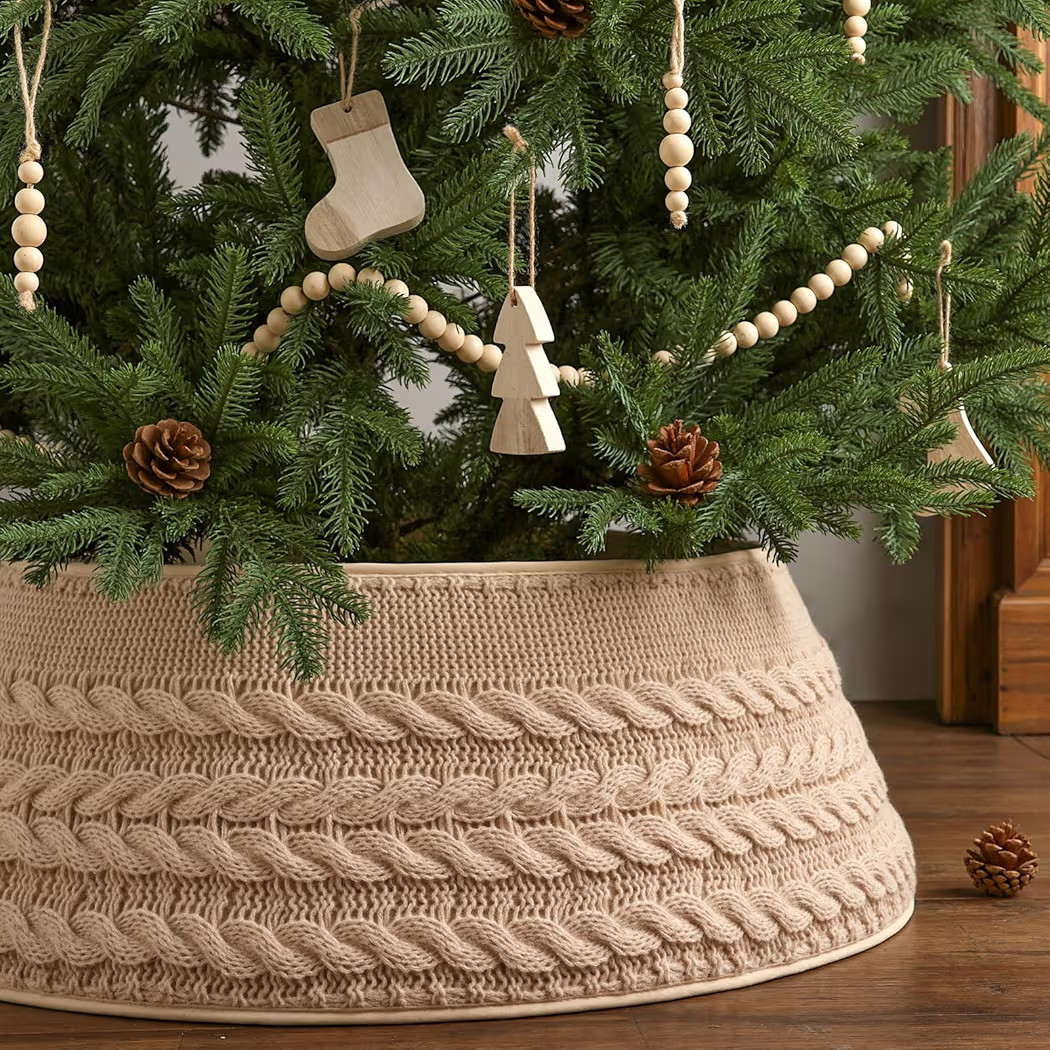 Knitted Christmas Tree Collar: Farmhouse Beige Cable Knit Styles Christmas Tree Collars for Artif... | Amazon (US)