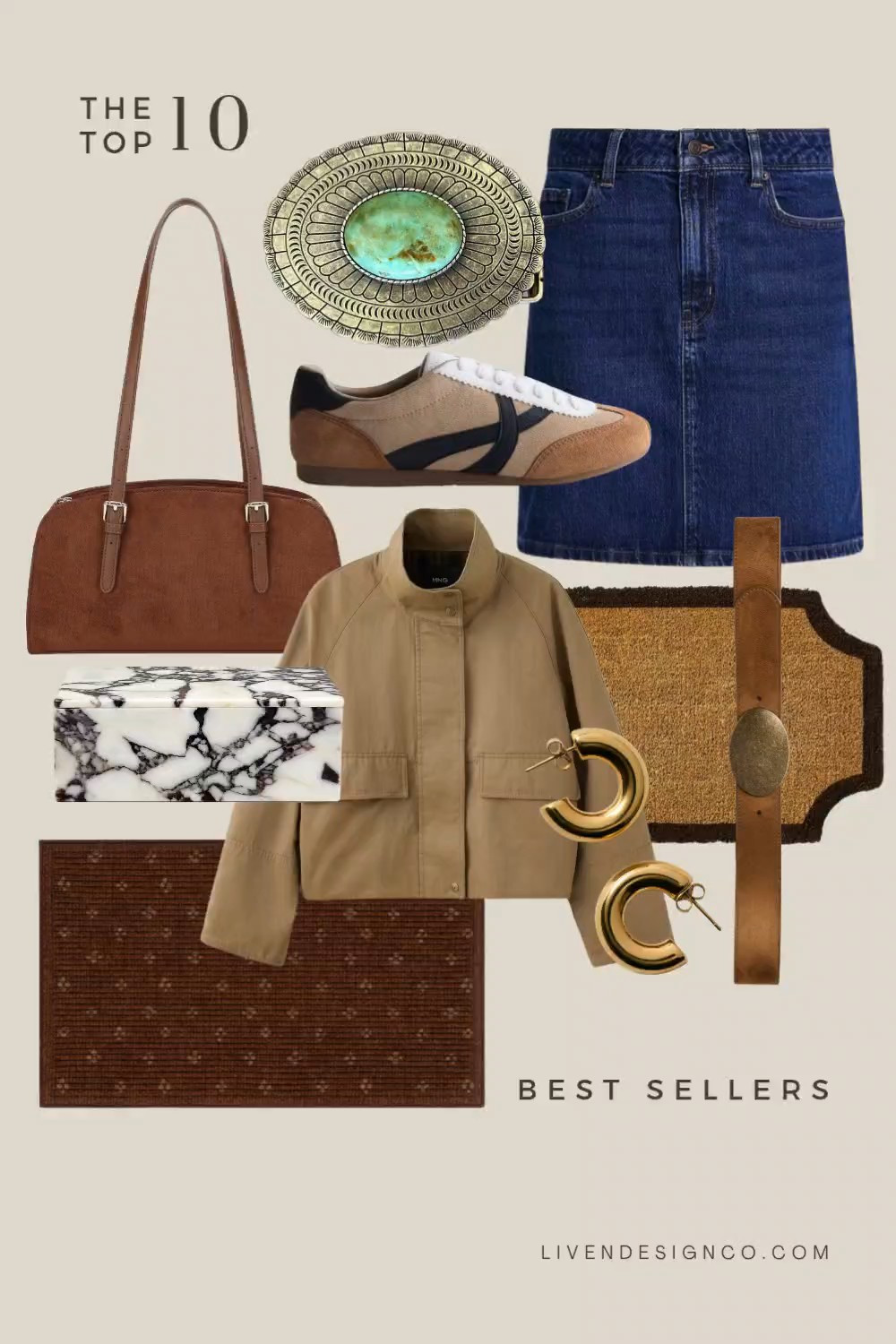Top 10 last week bestselling items. Home decor. Turquoise belt buckle. Western belt. Fall fashion. Style inspiration. Doormat. Coir welcome mat. Target home. Suede handbag. Amazon handbag. Mango. Marble decorative box. Living room. Gold hoop earrings. Retro neutral fashion sneakers. Funnel neck jacket. Denim skirt

#LTKSeasonal #LTKHome #LTKSaleAlert