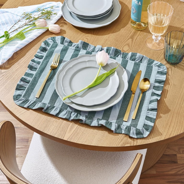 Beautiful Ruffle Stripe Fabric Placemat by Drew Barrymore, Cornflower Blue/Thyme Green, 20"W x 14... | Walmart (US)