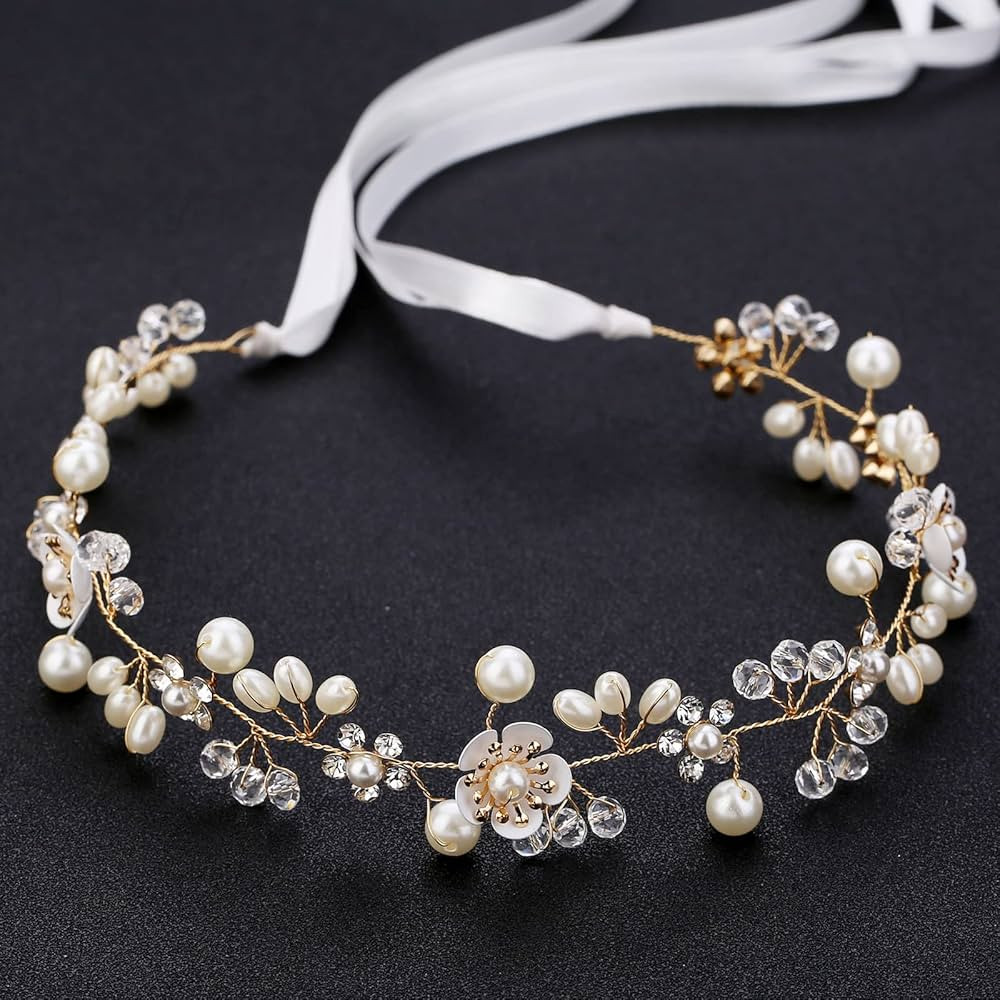 Hair Accessories: Bridal Pearl Flower Headpiece Headband for Girls, Flower Girls, and Women (Gold... | Amazon (US)