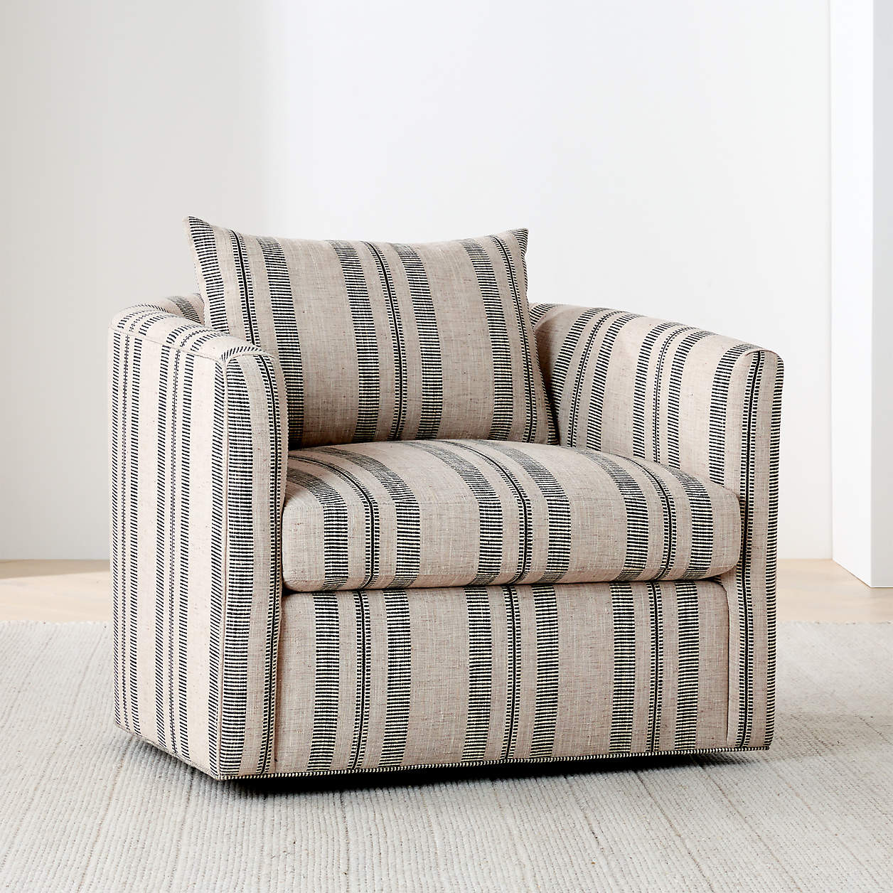 Drew Striped Grande Swivel Accent Chair + Reviews | Crate & Barrel | Crate & Barrel