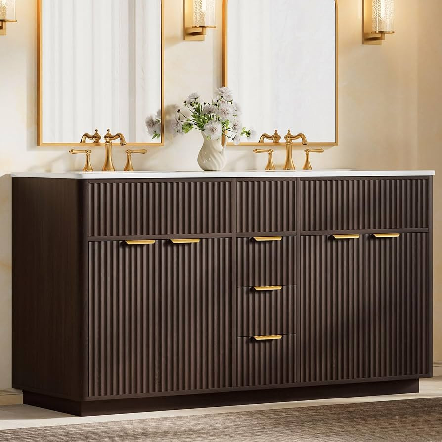 60" Double Sink Bathroom Vanity, Bathroom Sink and Vanity Combo-Brown | Amazon (US)