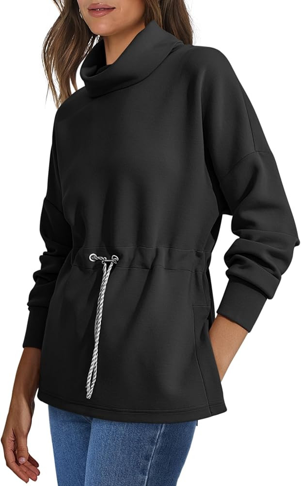 ANRABESS Womens Turtleneck Sweatshirts Drawstring Waist Pullover Tops Loose Fit Long Sleeve Hoodi... | Amazon (US)