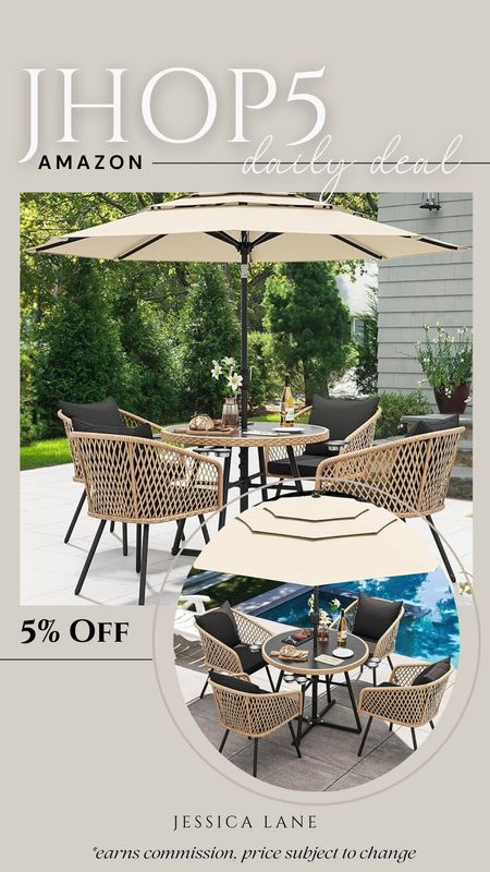 Amazon Daily Deal, save 5% on this adorable patio table, umbrella and chair set. Outdoor furniture, patio table and umbrella set, patio furniture, Amazon deal, outdoor living 

#LTKHome #LTKSeasonal #LTKSaleAlert