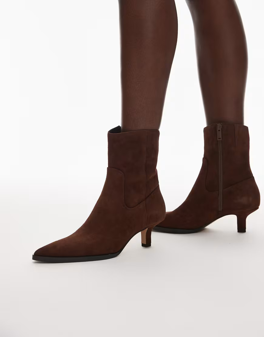 & Other Stories suede pointed toe ankle boots in dark brown | ASOS (Global)