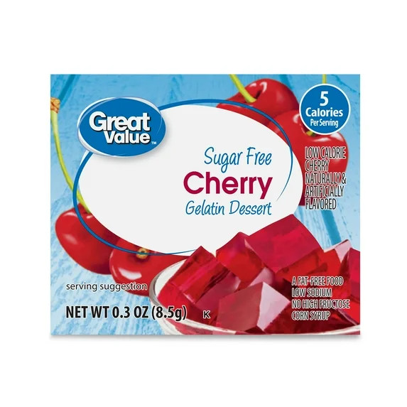 Great Value Sugar Free Cherry Gelatin Dessert, 0.3 oz | Walmart (US)