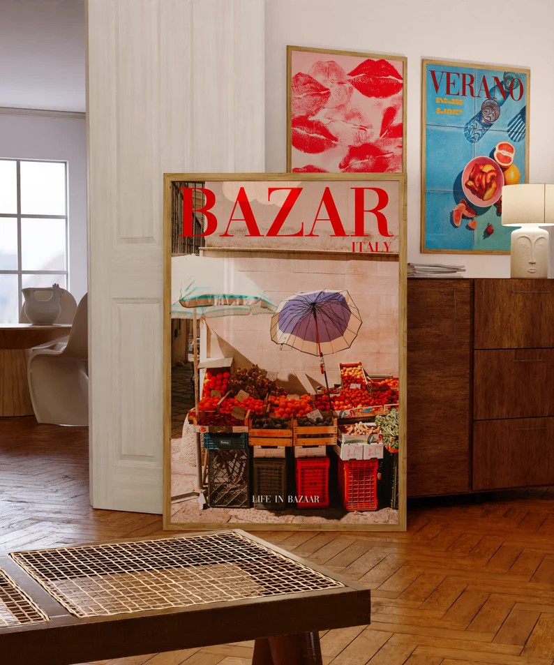 Vogue Magazine Poster, 70s Wall Print, Red Wall Art, Bazaar Italy Poster, Summer House Poster, Ps... | Etsy (US)