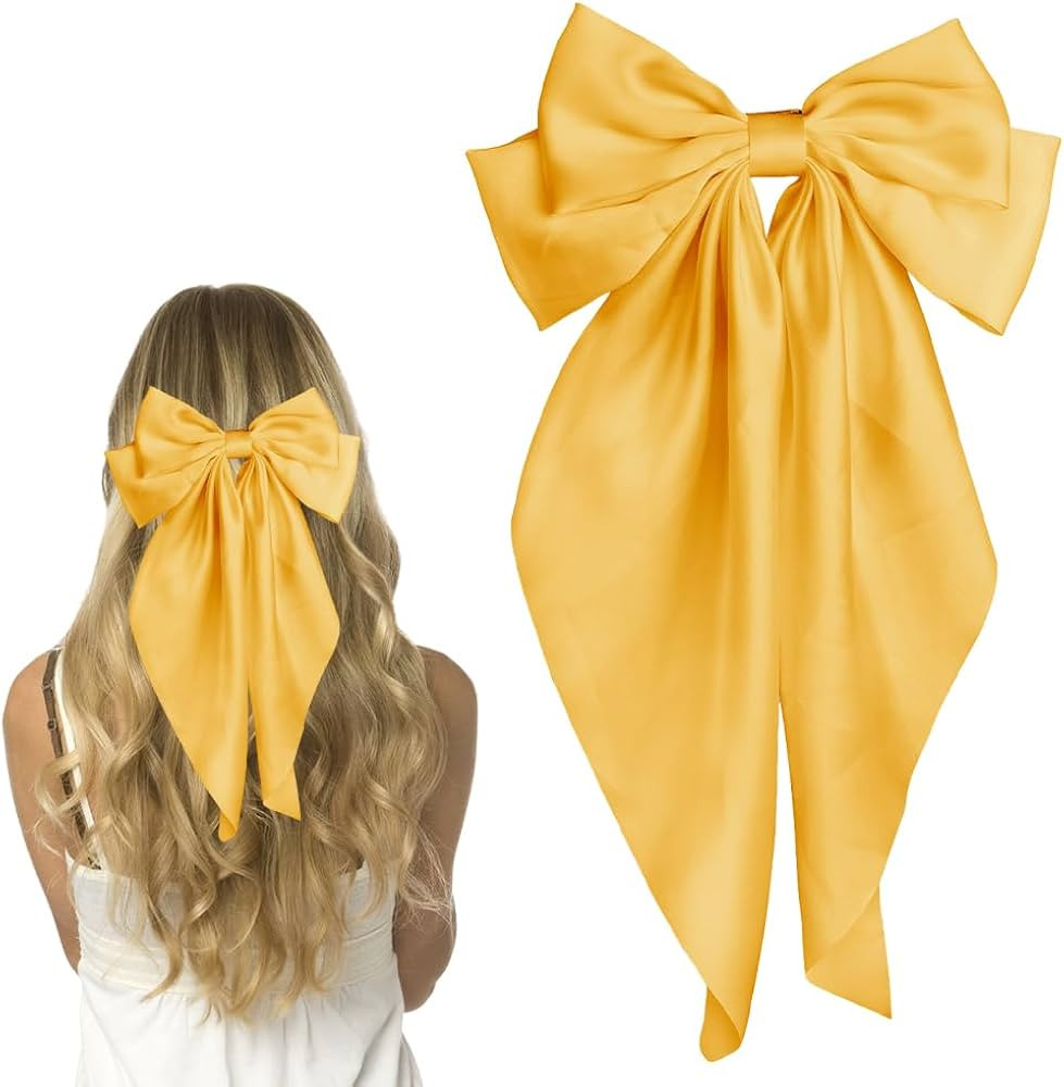Pufandor Hair Bow Silky Satin Hair Ribbons for Women, Yellow Bows for Girls Hair Bowknot Barrette... | Amazon (US)