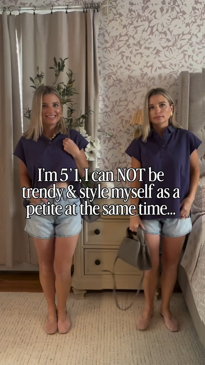 Comment PETITE for a 🔗 to everything! 💙 

#petitetips #petitehacks #styletips #stylehacks styling styleinspo summertime ootd outfitinspo style petite shorts denimshorts trendy oversized top cute top summer top