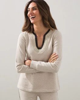 French Terry Crochet Trim Top | Chico's