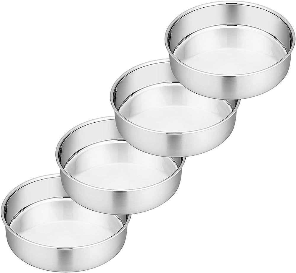 6 Inch Cake Pans Set of 4, Round Baking Pan, P&P CHEF Stainless Steel Birthday Wedding Metal Laye... | Amazon (US)