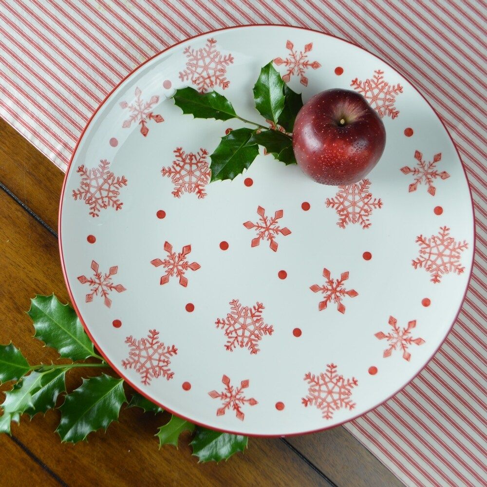 Euro Ceramica Winterfest Ceramic 13" Round Serving Platter (Red/White/Multi) | Bed Bath & Beyond