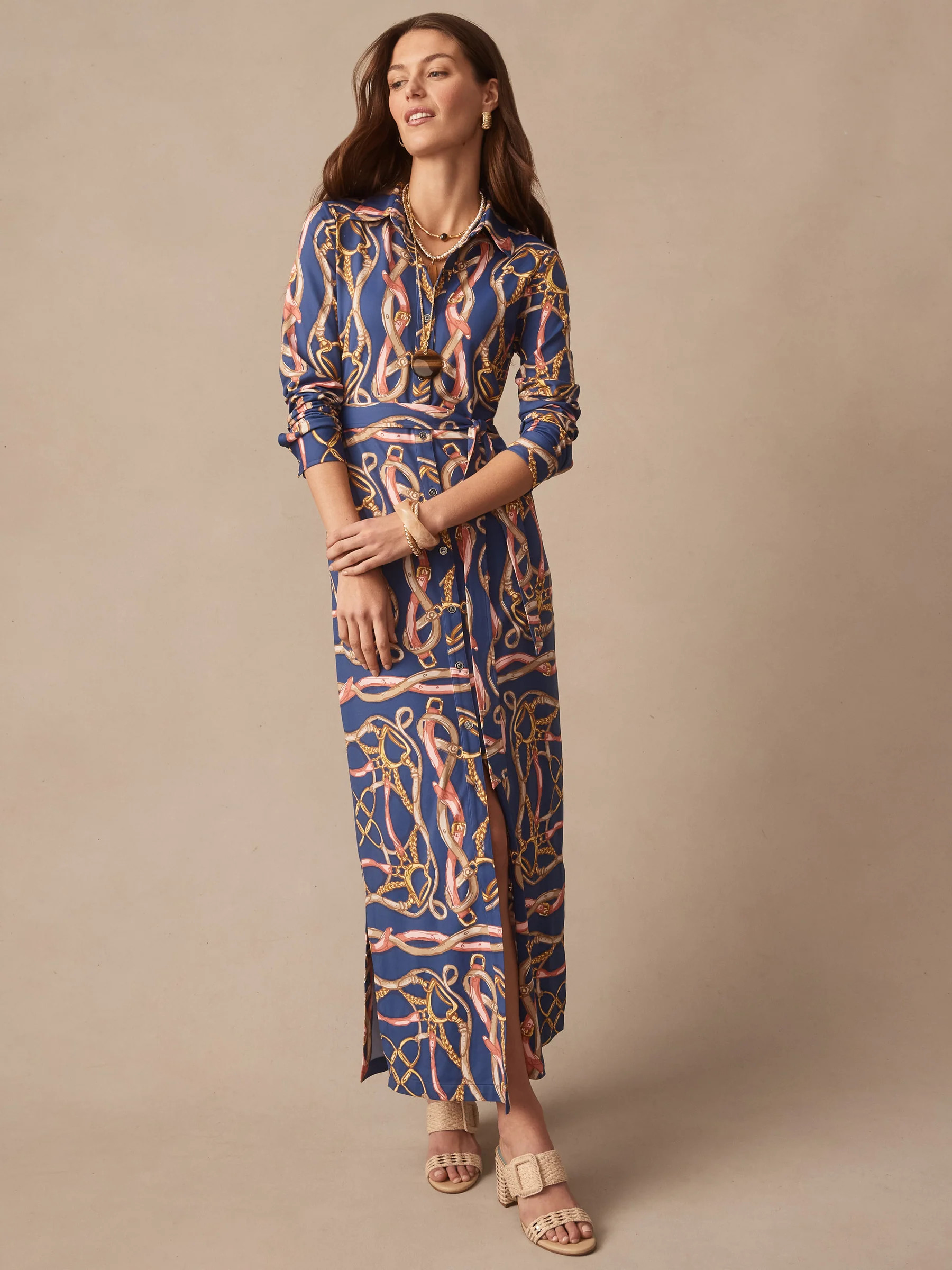 Navy/Coral Mega Riding Lessons Con Amory Maxi Dress | Women's Dresses | J.McLaughlin | J.McLaughlin