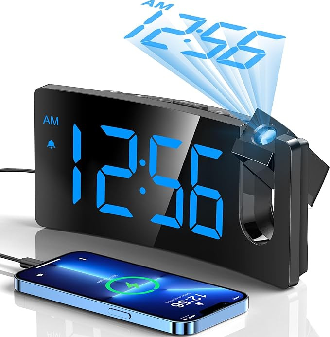 GOLOZA Projection Alarm Clock, Digital Clock with 180° Rotatable Projector, 3-Level Brightness D... | Amazon (US)