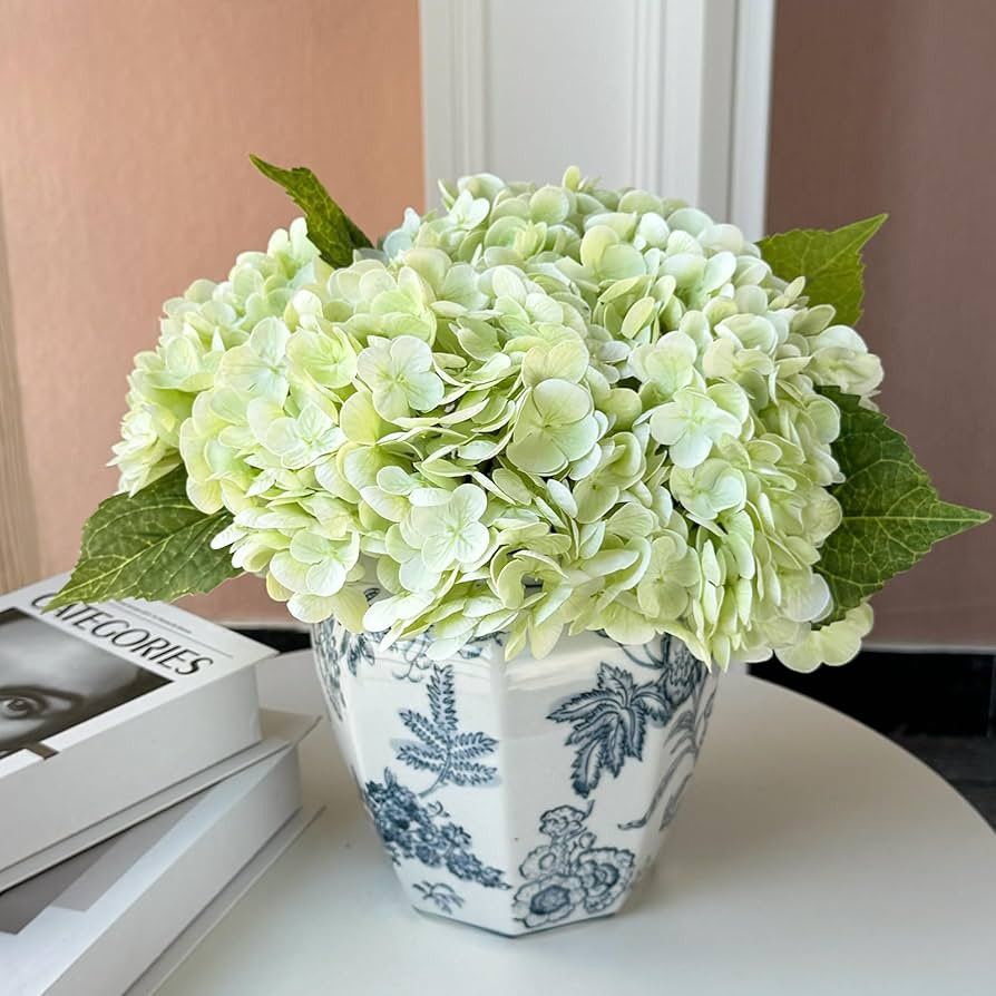 YalzoneMet RUZUQE 3 Pcs 21In Artificial Light Green Hydrangea Natural Lifelike Real Touch Faux La... | Amazon (US)