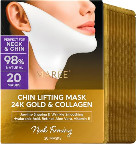 MAREE V Line Lifting Mask with 24K Gold – Deep Collagen Face Mask for Women – Jawline Shaper Mask with Retinol & Hyaluronic Acid – Neck Tightening & Firming – Double Chin Strap for Face Lift | Amazon (US)