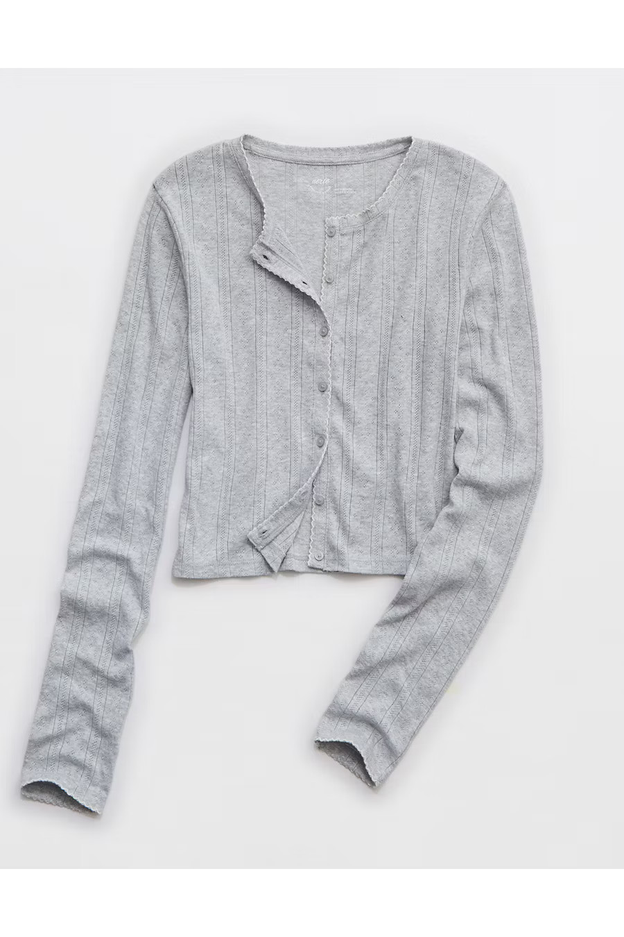 Aerie Off-Duty Pointelle Cardigan Women's Medium Heather Gray XXS | Aerie