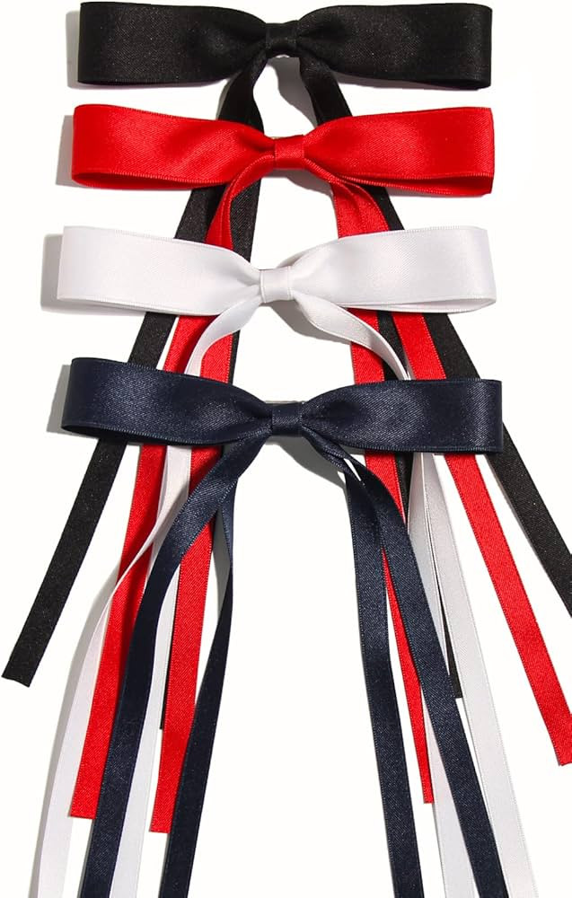 Tassel Bowknot Hair Clips for Women - 4pcs Barrettes with Long Tails in Black, Red, White and Nav... | Amazon (US)