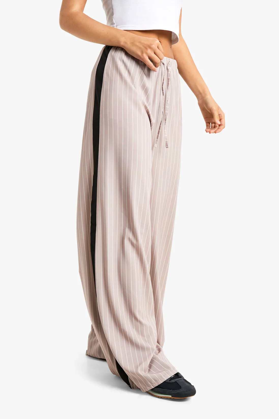Trousers | Side Stripe Pinstripe Drawstring Wide Leg Trouser | boohoo | boohoo (US & Canada)