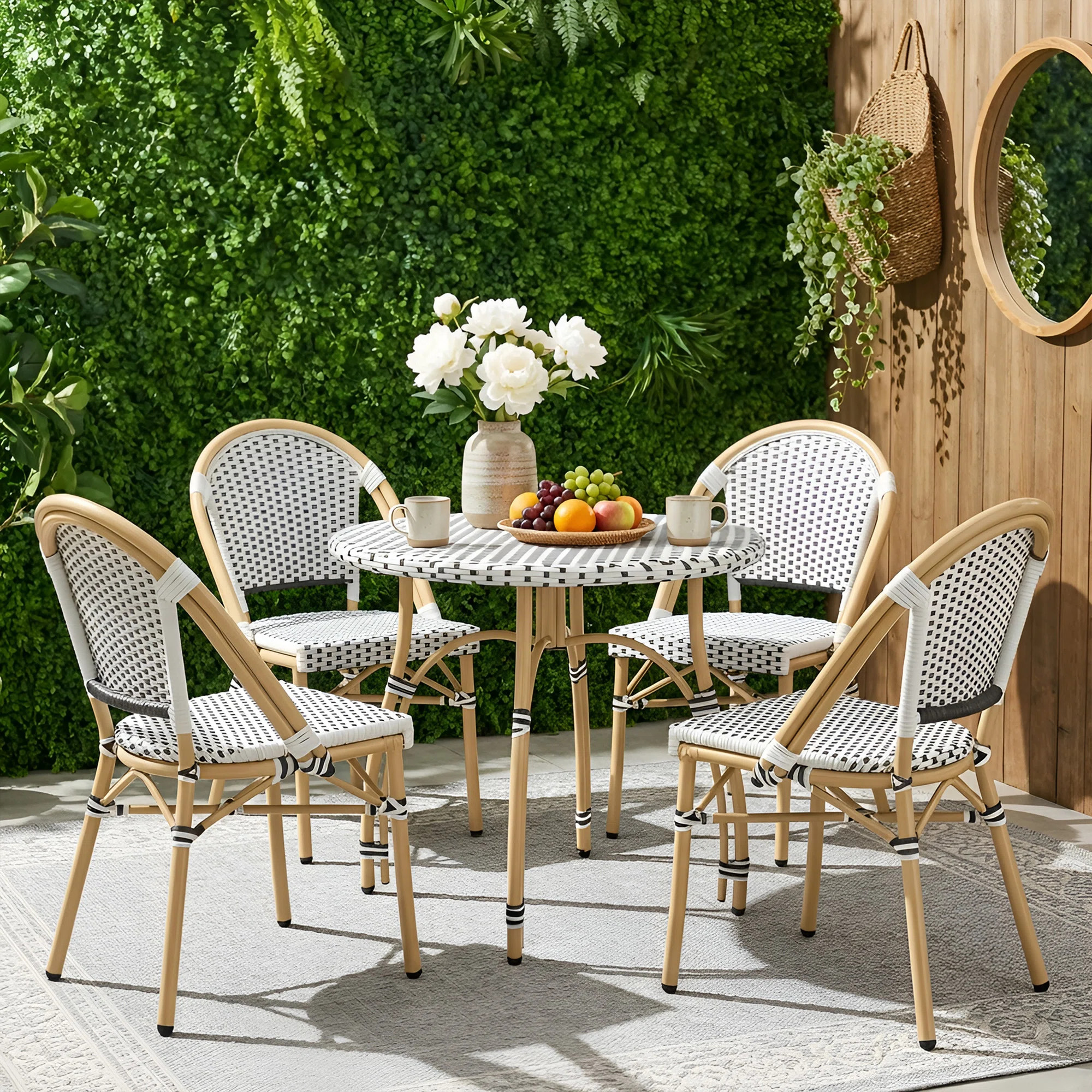Modern Dining Set With Round Rattan Dining Table And Rattan Dining Chairs For Dining Room, Patio | Wayfair North America