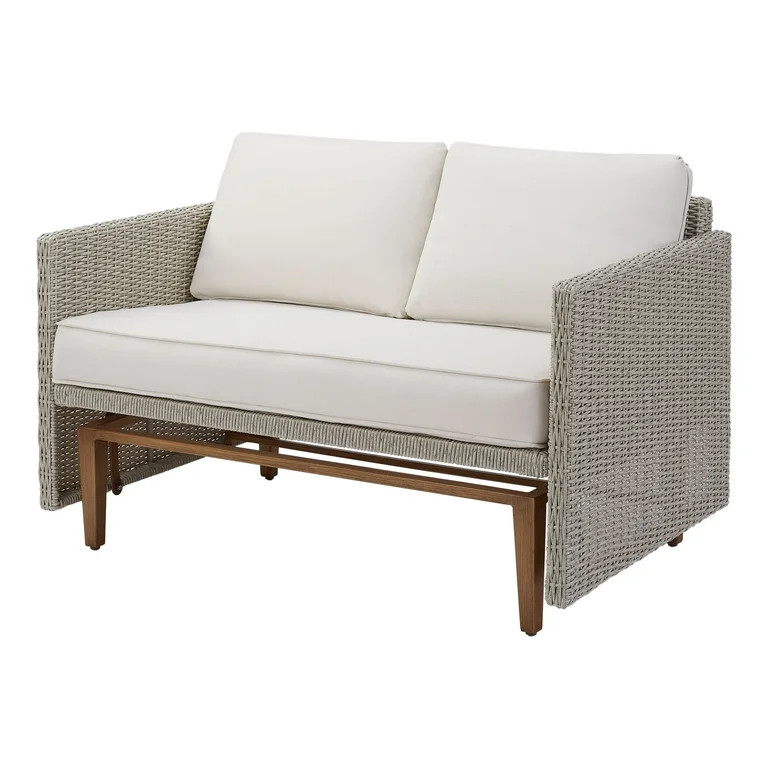 Better Homes & Gardens Davenport Outdoor Loveseat Glider Bench, White and Gray - Walmart.com | Walmart (US)