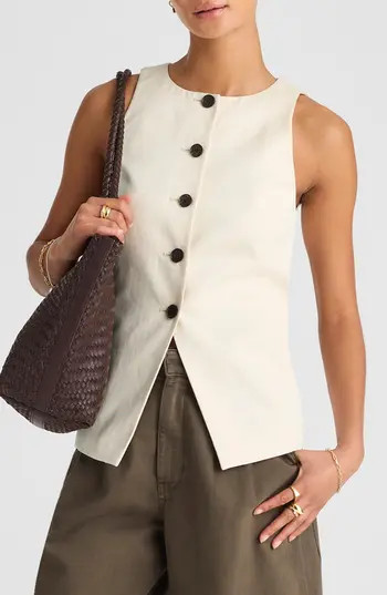 Madewell Crewneck Cutaway Drapey Twill Vest in Vintage Ivory at Nordstrom Rack, Size 10 | Nordstrom Rack