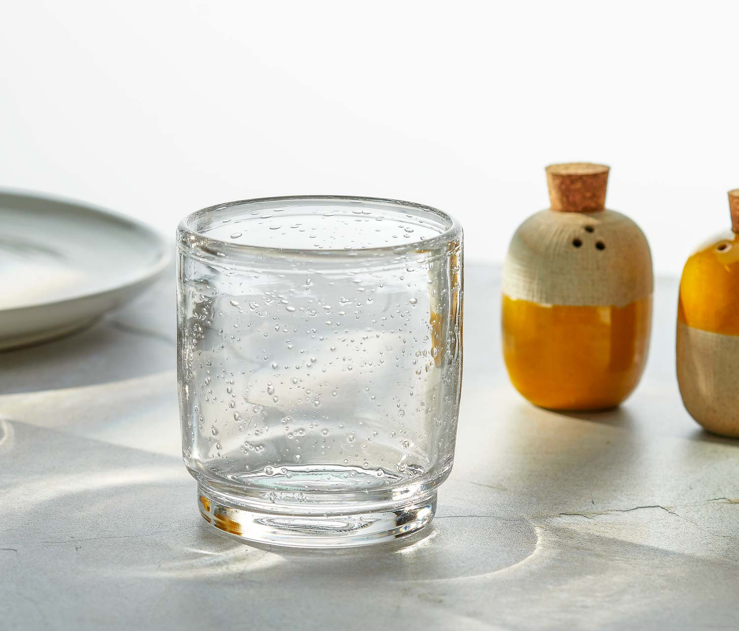 Clear Bubble Hand-Blown Textured Low Tumblers Set | Lollygag