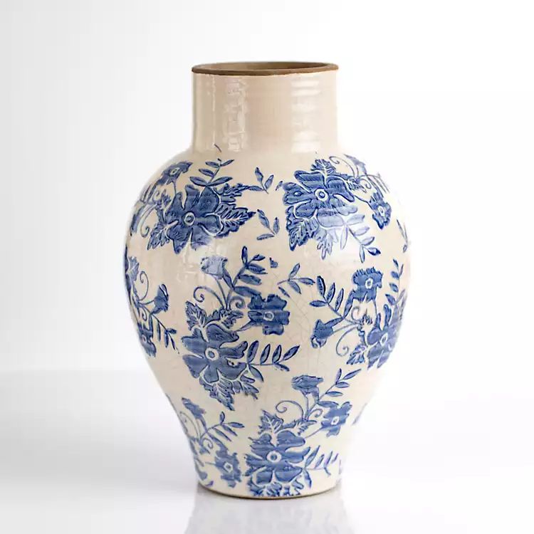 New! Blue and Cream Vintage Damask Urn Vase, 12 in. | Kirkland's Home