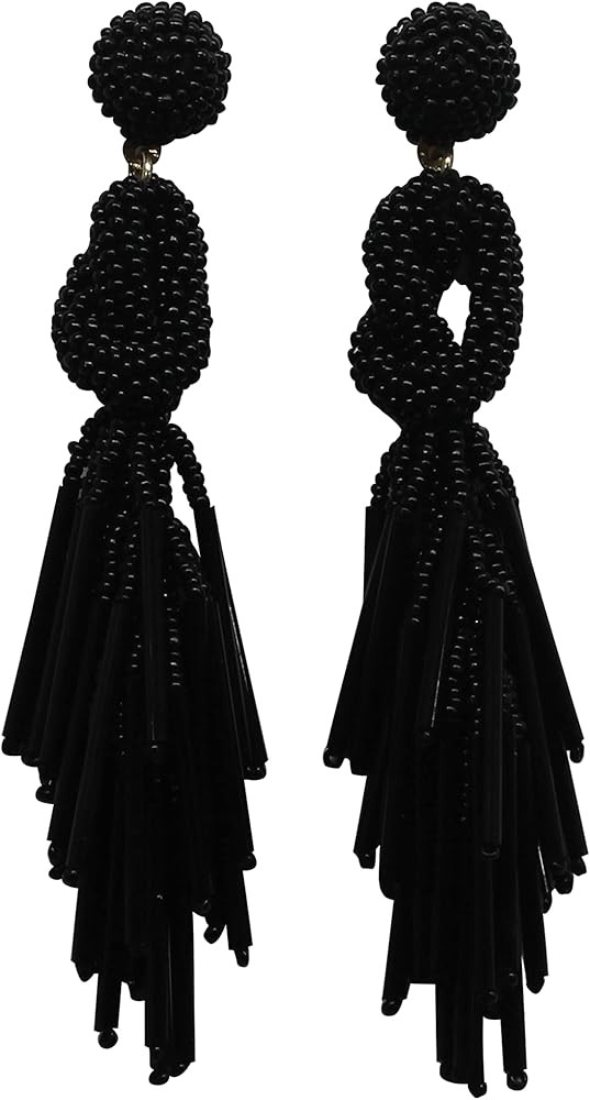 Handmade Beaded Solid Color Post Statement Earrings for Women All Season 4 inch Long | Amazon (US)