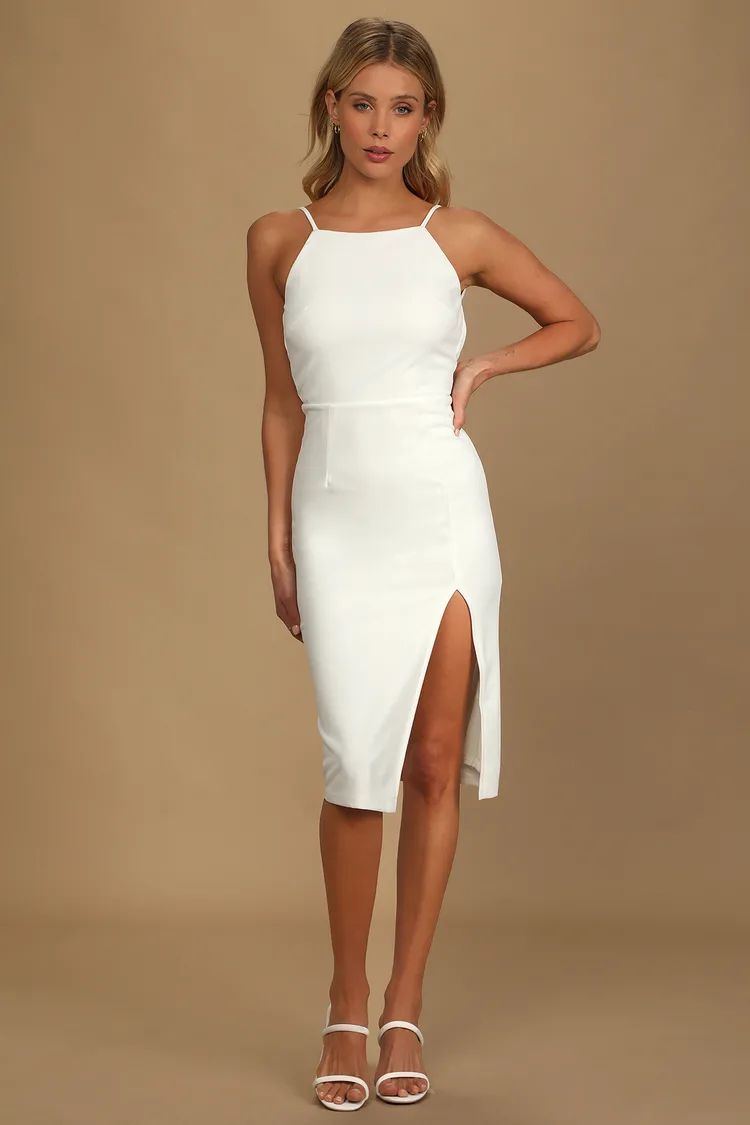 Never Look Back White Backless Bodycon Midi Dress | Lulus (US)