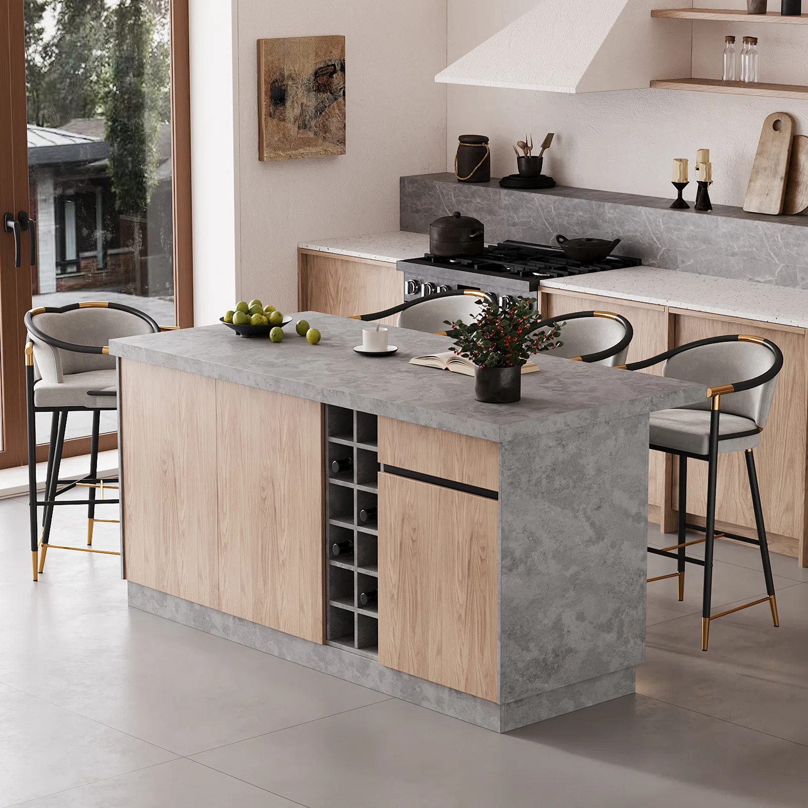 72" Kitchen Island with Seating,Wood Kitchen Island Sets With Wine Storage And 4 Bar Stools | Wayfair North America
