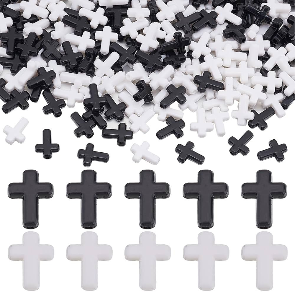 SUNNYCLUE 300Pcs Black Cross Beads White Acrylic Crosses Small Plastic Cross Beads Bulk Mini Tiny... | Amazon (US)