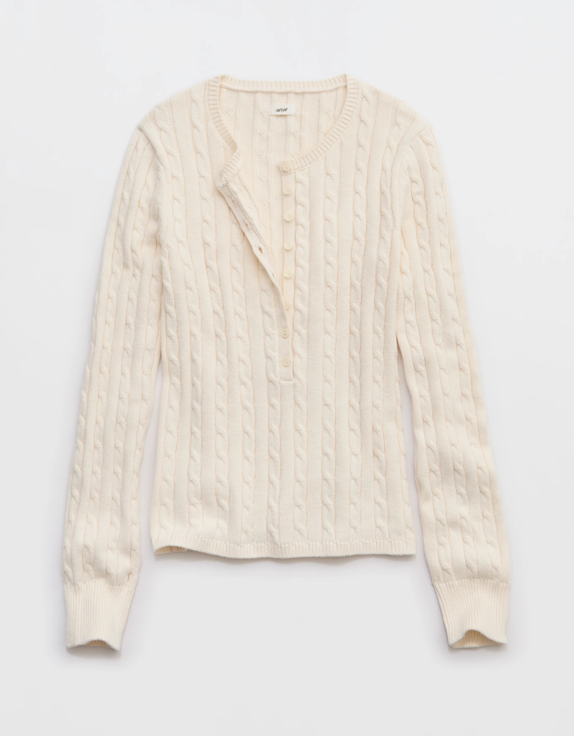 Aerie Cotton Cable Henley Sweater | Aerie