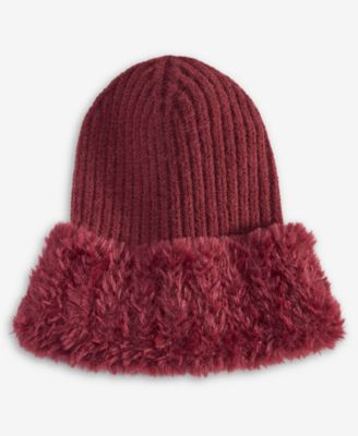 Faux Fur Cuff Ribbed Knit Beanie, Macy's Exclusive | Macy's