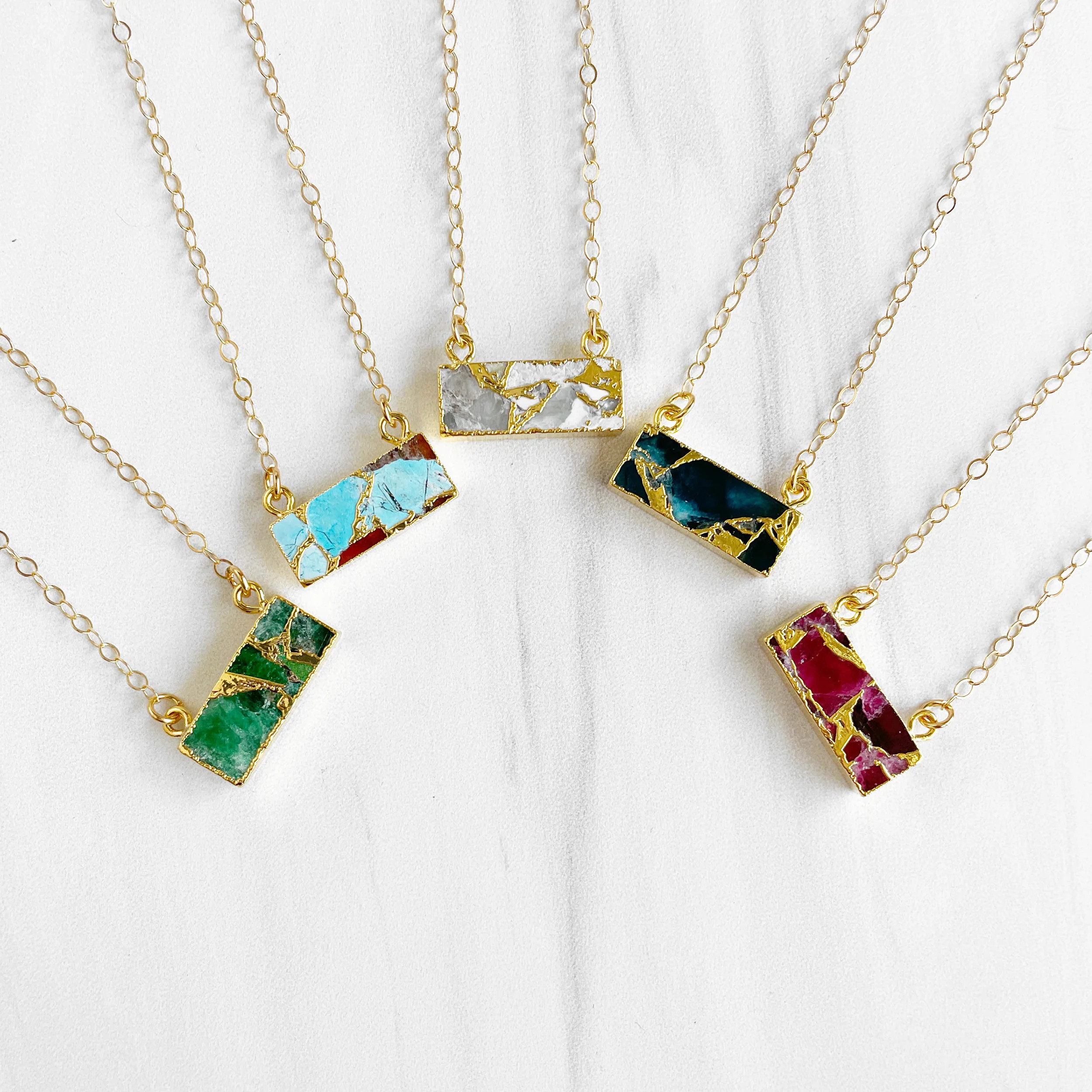 Dainty Mojave Turquoise Bar Necklace in Gold | Rustic Gem Jewelry