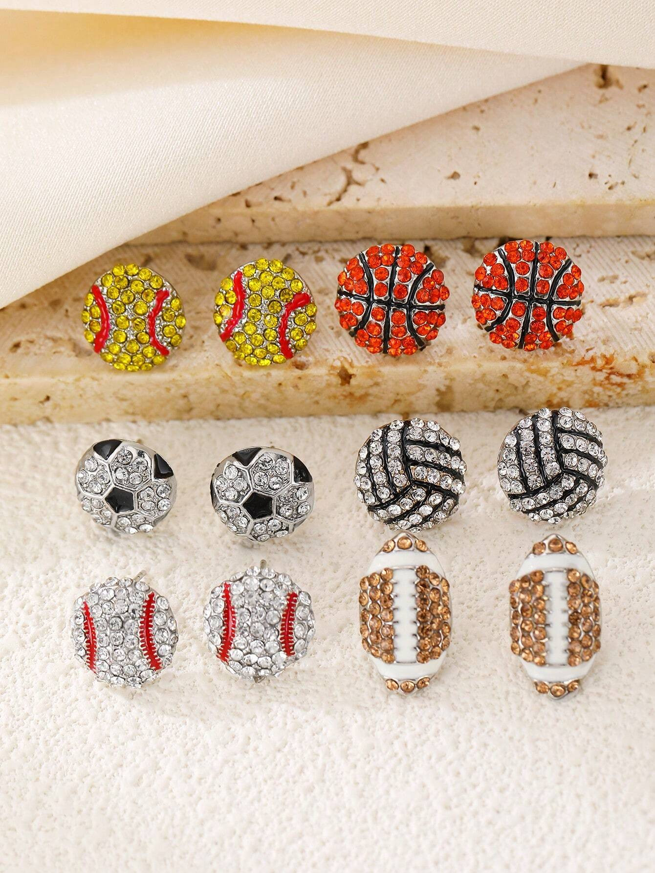 1pair New Fashionable Crystal Inlaid Sports Theme Stud Earrings For Women, Creative Design Inspir... | SHEIN