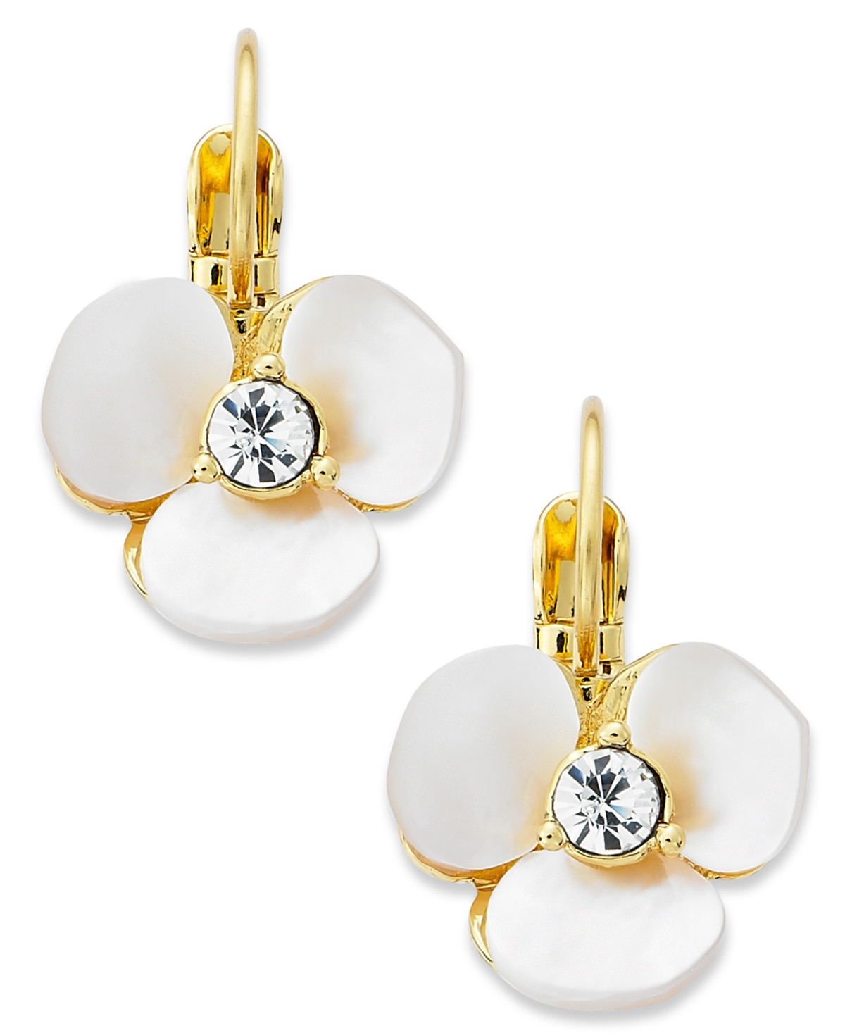 Kate Spade New York Earrings, Gold-Tone Cream Disco Pansy Flower Leverback Earrings | Macy's