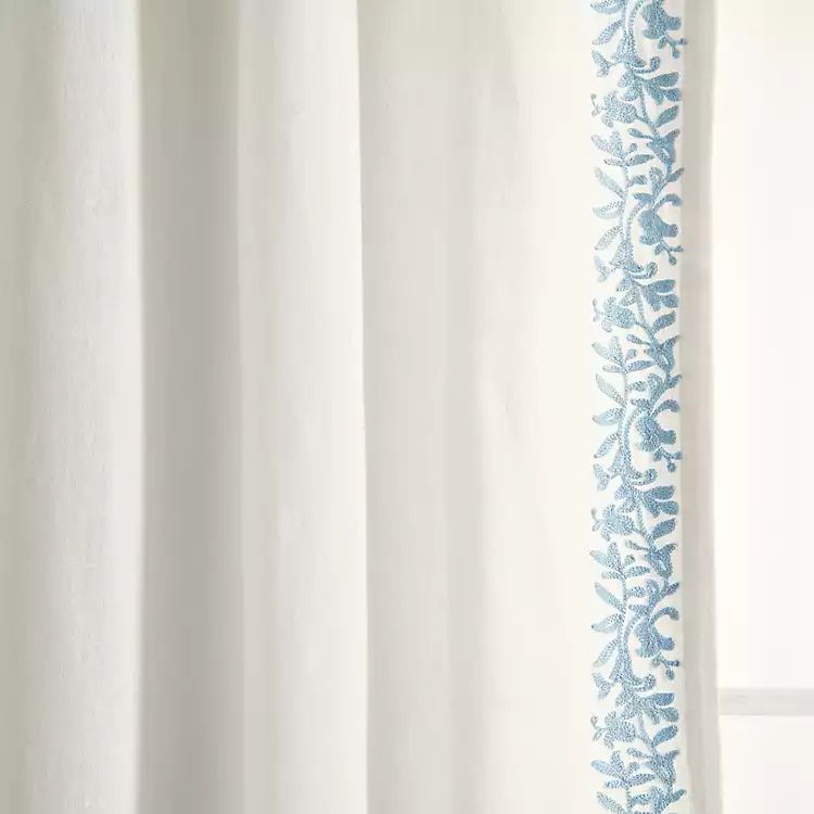 New! White and Blue Embroidered Curtain Panel, 84 in. | Kirkland's Home