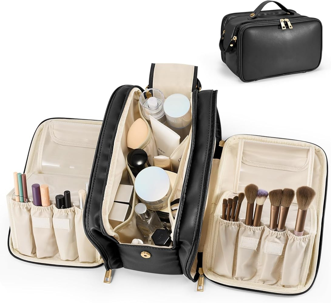 Travel Makeup Bag Women's Large Capacity Cosmetic Portable Organizer Large Opening Waterproof Sto... | Amazon (US)