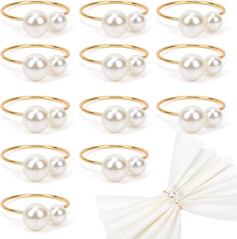 Gold Pearl Napkin Rings Set of 12, Elegantly Holds and Secures The Napkin in Place for Family Gat... | Amazon (US)