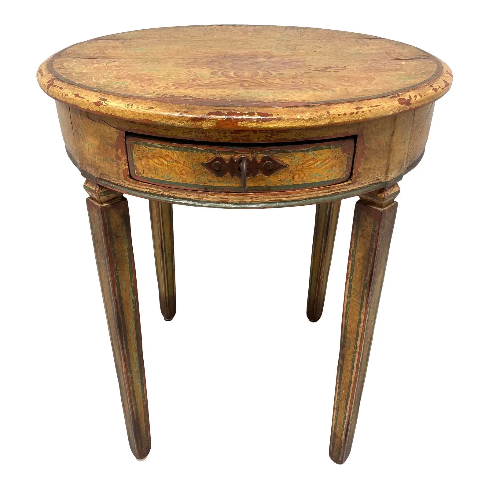 Antique 18th Century Hand Painted Round Accent Table | Chairish