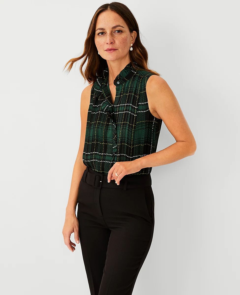 Plaid Ruffle Pintucked Popover Shell | Ann Taylor (US)