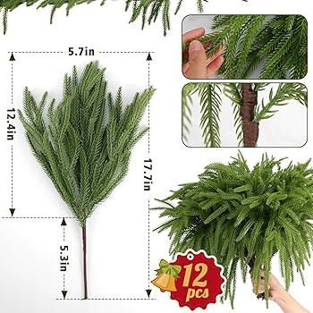 12 Pcs Christmas Norfolk Pine Branches, Norfolk Pine Artificial Christmas Stems DIY Crafts Faux C... | Amazon (US)