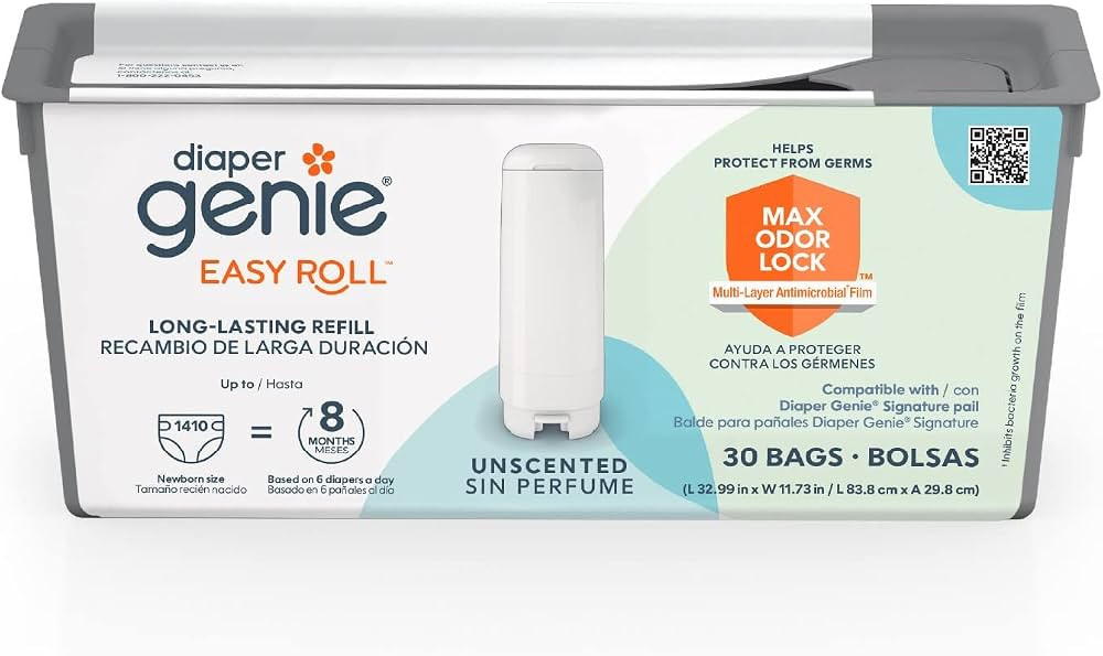 Diaper Genie Easy Roll Refill with 30 Bags | Lasts Up to 8 Months or Holds Up to 1410 Newborn Dia... | Amazon (US)