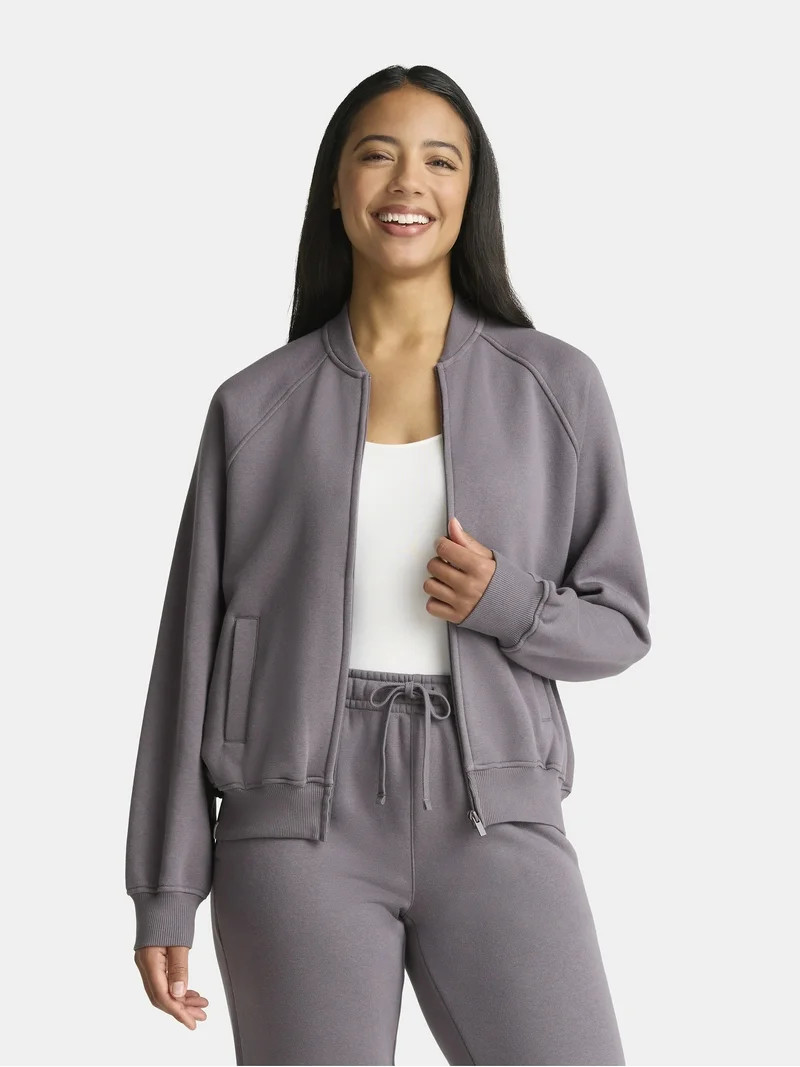 Athletic Works Women's Zip Front Fleece Bomber Jacket, Sizes XS-XXXL - Walmart.com | Walmart (US)